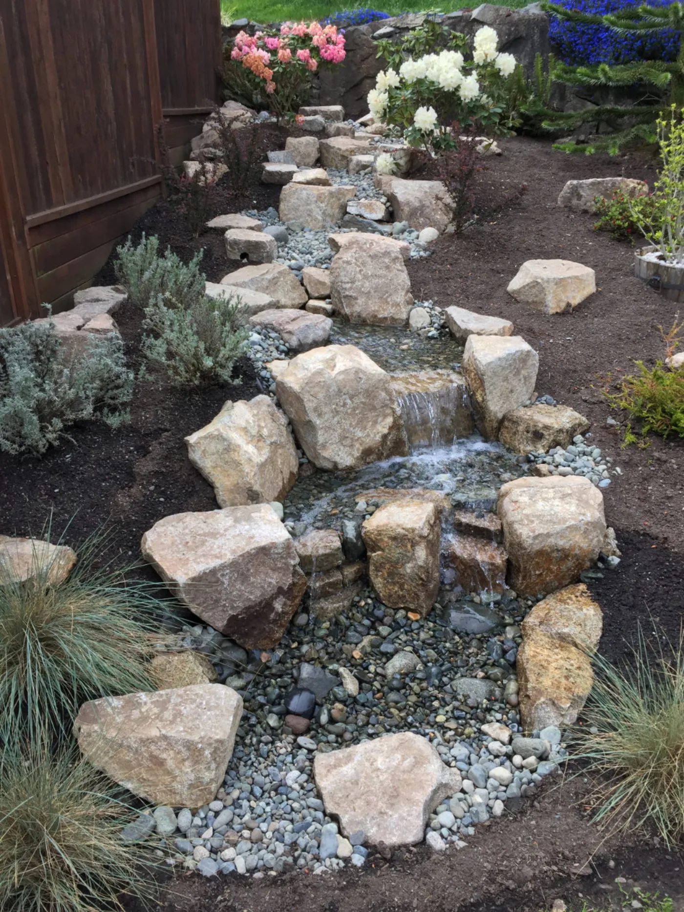 A completed Pondless Waterfalls project by Oxbow Aquatic Services in Greater Victoria.